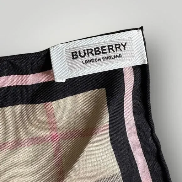 Burberry Silk Scarf 90x90 Horseferry Coordinates Logo Check Italy - Picture 3 of 11